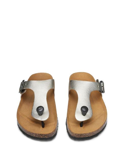 VEGA 2290 Sandale tongs en cuir lamin&eacute; platine - Chaussures Femme