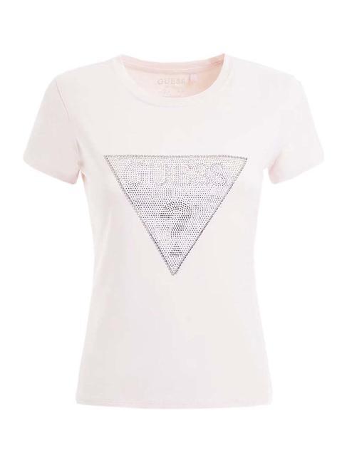 TRIANGLE CRYSTAL LOGO T-shirt en coton avec strass rose discret - T-shirt