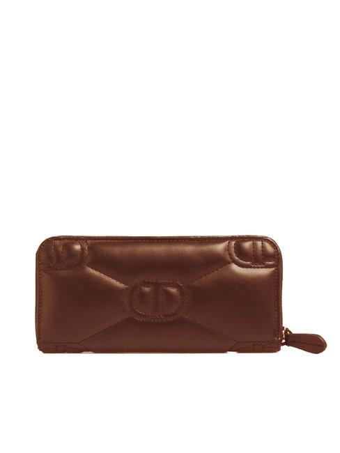 LOGO QUILTED Grand portefeuille zipp&eacute; autour chocolat - Portefeuilles Femme