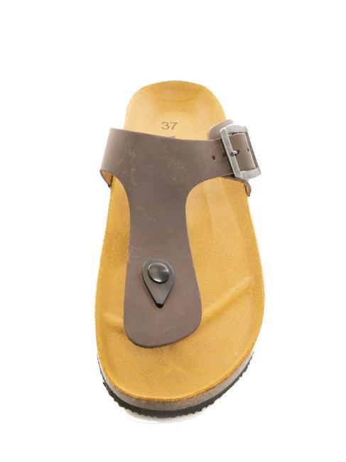 VEGA Tongs en cuir su&eacute;d&eacute; marron fonc&eacute; - Chaussures Femme