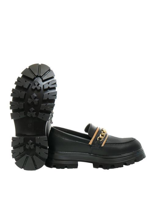 GEO CLASSIC Mocassin plateforme avec cha&icirc;ne Noir - Chaussures Femme