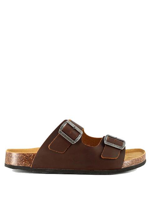 VEGA Sandale en cuir &agrave; double boucle marron fonc&eacute; - Chaussures Homme