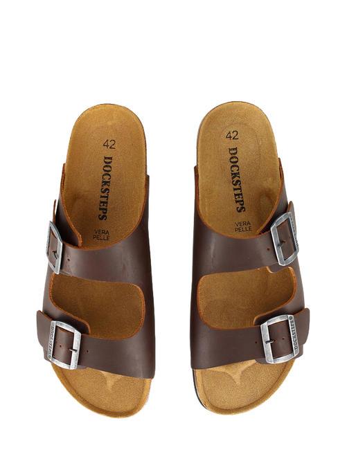VEGA Sandale en cuir &agrave; double boucle marron fonc&eacute; - Chaussures Homme