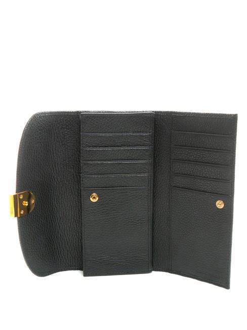 BLOSSOM Grand portefeuille en cuir textur&eacute; Noir - Portefeuilles Femme