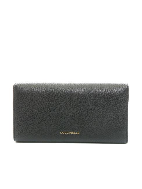 BLOSSOM Grand portefeuille en cuir textur&eacute; Noir - Portefeuilles Femme