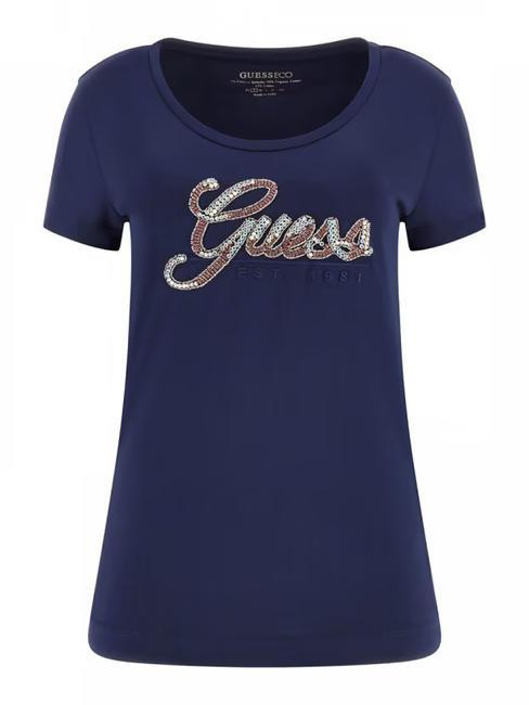 SCRIPT T-shirt avec &eacute;criture paillet&eacute;e bleu noirci - T-shirt