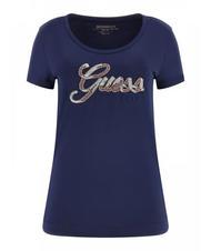 GUESS SCRIPT T-shirt avec &eacute;criture paillet&eacute;e bleu noirci - T-shirt - 3