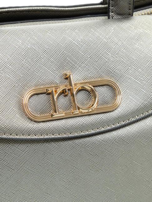 LUCE Sac cabas avec bandoulière et logo en métal gris métallisé - Sacs pour Femme