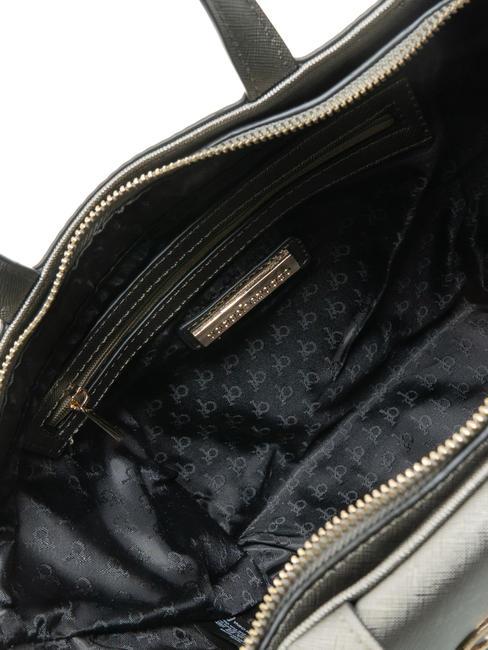 LUCE Sac cabas avec bandoulière et logo en métal gris métallisé - Sacs pour Femme