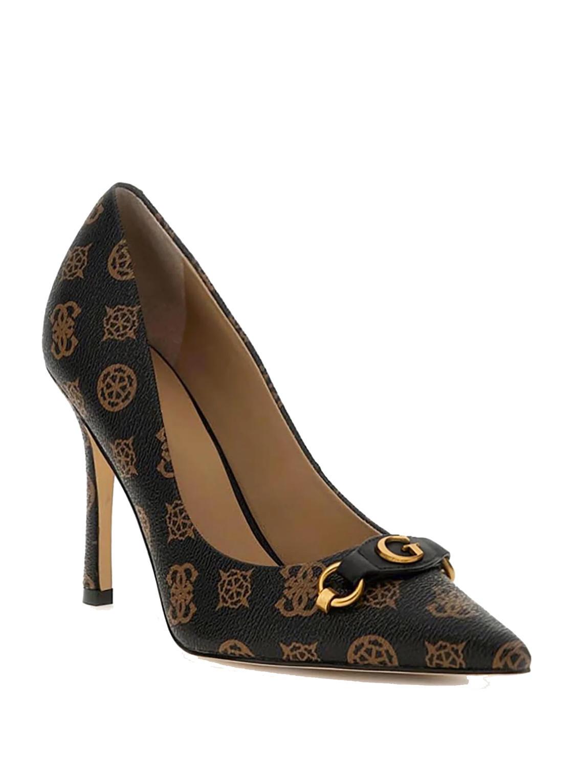 Guess Scalee Escarpins Pivoine Avec Logo All Over Ocre Brune