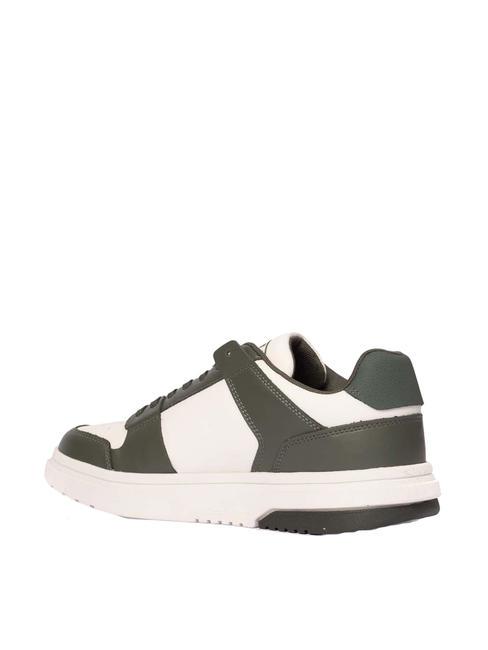 TOMMY JEANS Leather Cupsole Baskets en cuir vert &eacute;tain/&eacute;cru - Chaussures Homme