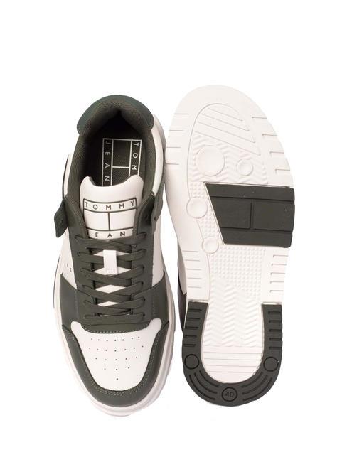 TOMMY JEANS Leather Cupsole Baskets en cuir vert &eacute;tain/&eacute;cru - Chaussures Homme