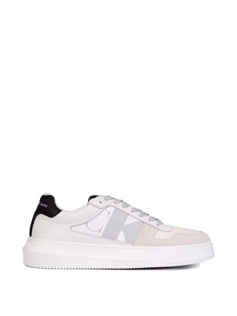 CK JEANS CHUNKY Baskets en cuir blanc brillant/blanc cr&egrave;me/hu&icirc;tre m - Chaussures Homme