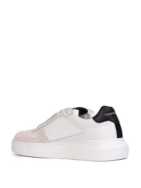 CK JEANS CHUNKY Baskets en cuir blanc brillant/blanc cr&egrave;me/hu&icirc;tre m - Chaussures Homme