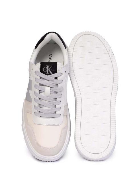 CK JEANS CHUNKY Baskets en cuir blanc brillant/blanc cr&egrave;me/hu&icirc;tre m - Chaussures Homme