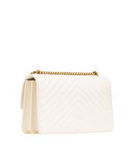 PINKO CLASSIC LOVE ONE Sac en cuir nappa blanc de soie-or antique - Sacs pour Femme - 3