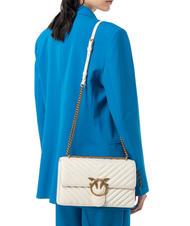 PINKO CLASSIC LOVE ONE Sac en cuir nappa blanc de soie-or antique - Sacs pour Femme - 6