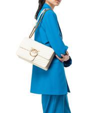 PINKO CLASSIC LOVE ONE Sac en cuir nappa blanc de soie-or antique - Sacs pour Femme - 7
