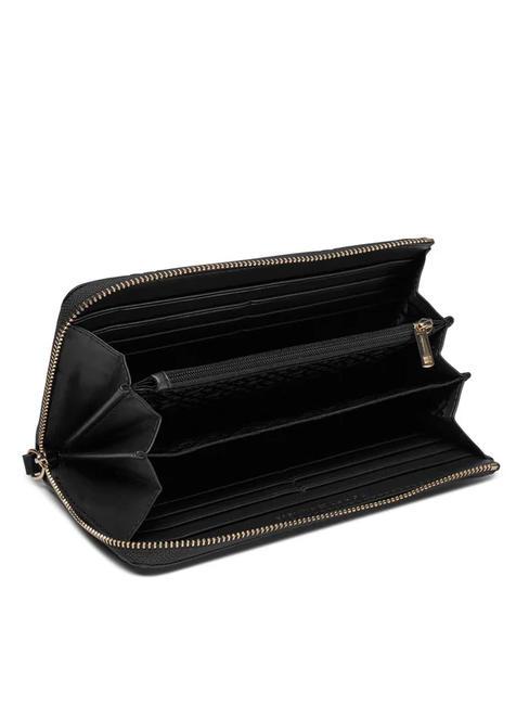 Portefeuille zippé Lady Medium Cuir de veau noir imprimé du motif