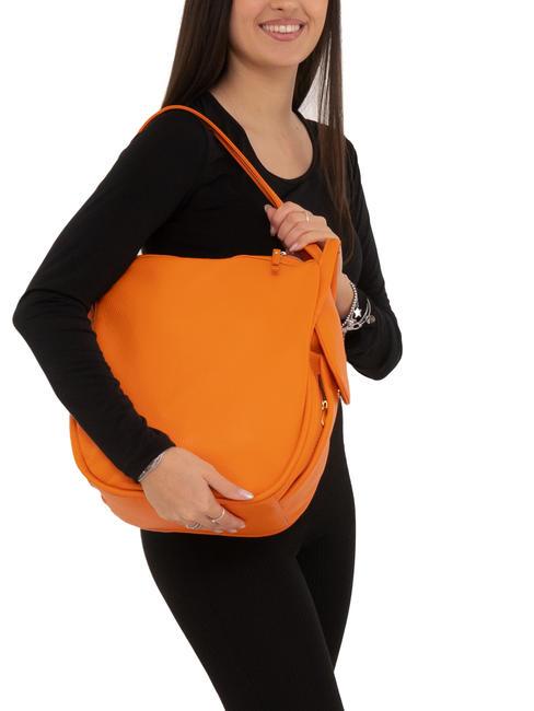 TRIO Sac &agrave; dos en cuir martel&eacute; orange - Sacs pour Femme