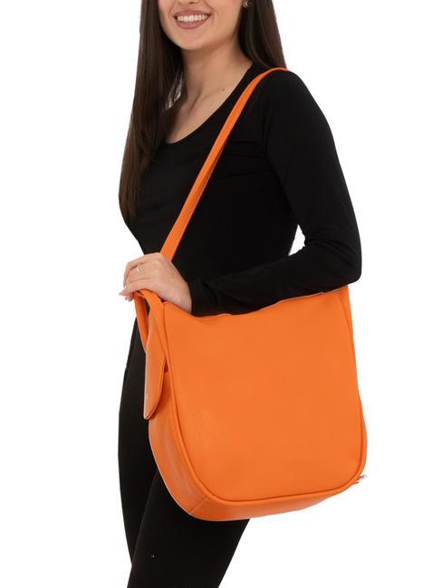 TRIO Sac &agrave; dos en cuir martel&eacute; orange - Sacs pour Femme