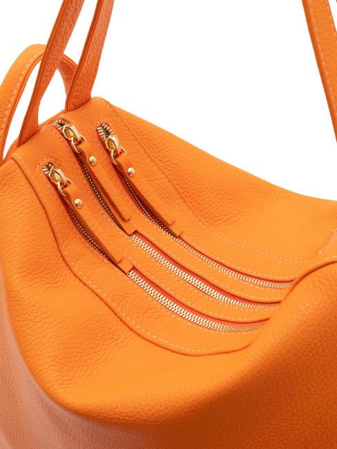 TRIO Sac &agrave; dos en cuir martel&eacute; orange - Sacs pour Femme