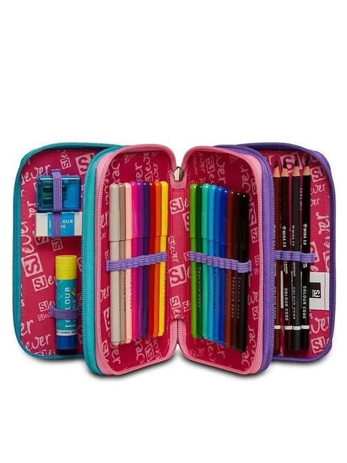 EVER RAYLY GIRL Trousse 3 zips avec trousse scolaire rose d'été - Étuis et Accessoires
