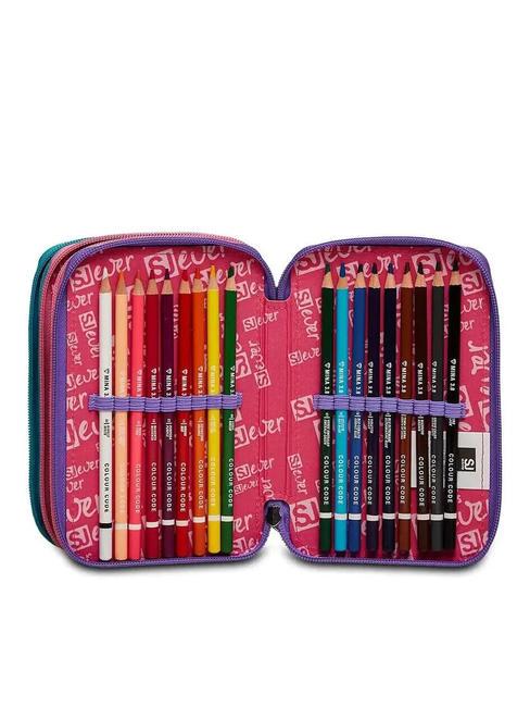 EVER RAYLY GIRL Trousse 3 zips avec trousse scolaire rose d'été - Étuis et Accessoires