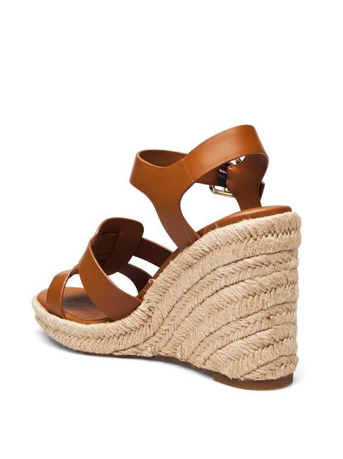 TH Sandales compens&eacute;es espadrilles hautes en cuir marron cognac - Chaussures Femme