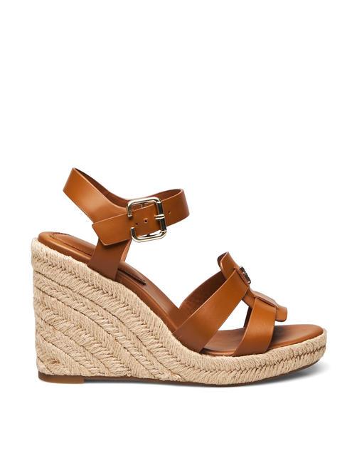 TH Sandales compens&eacute;es espadrilles hautes en cuir marron cognac - Chaussures Femme
