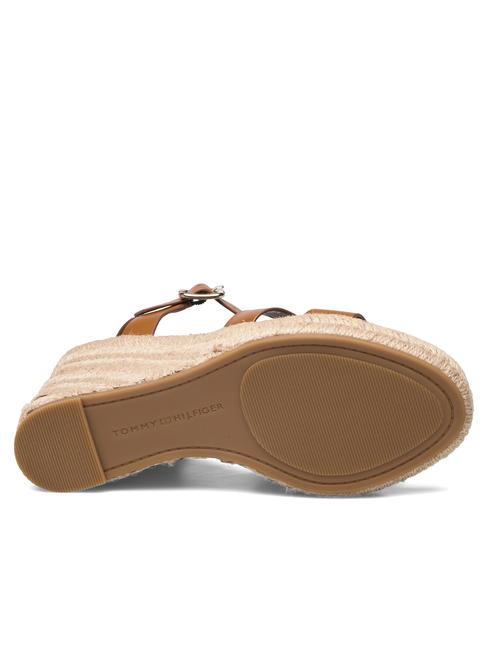 TH Sandales compens&eacute;es espadrilles hautes en cuir marron cognac - Chaussures Femme