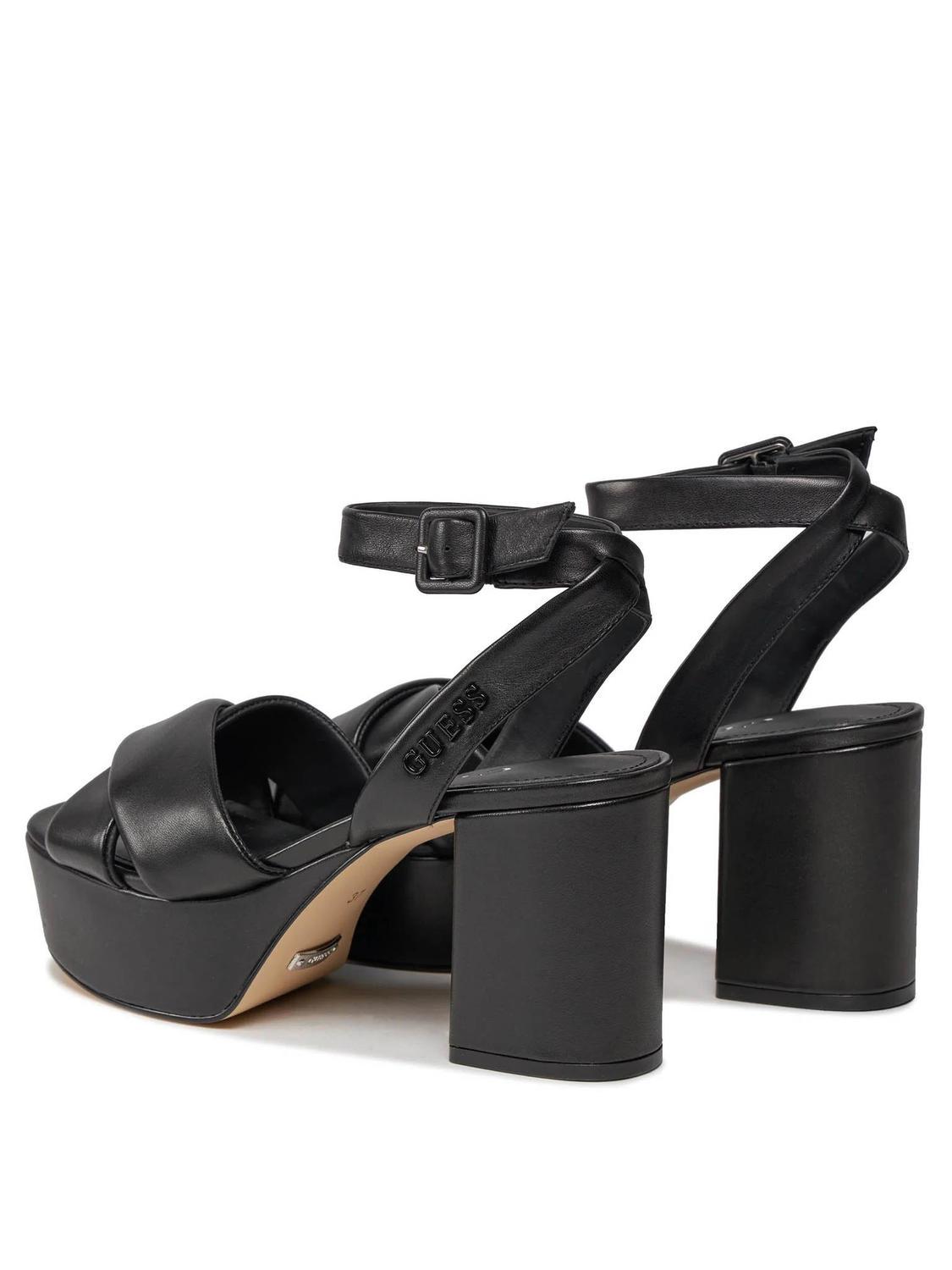 Guess Shanny Sandales Compensees En Cuir Noir Achetez A Prix Outlet