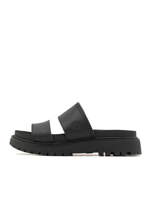 CLAIREMONT WAY Sandale pantoufle en cuir noir pleine fleur - Chaussures Femme