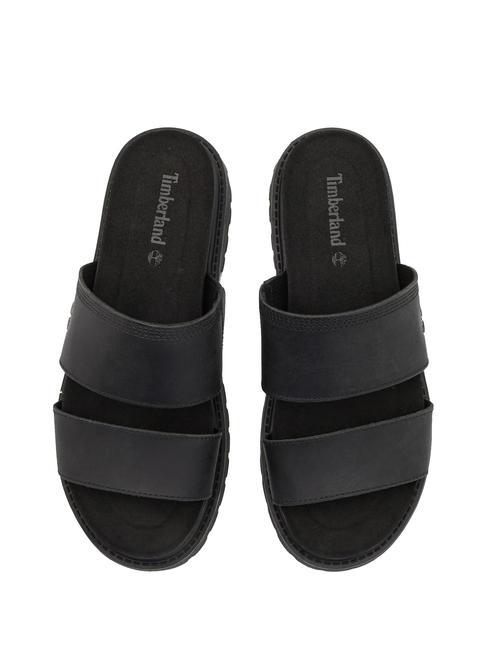 CLAIREMONT WAY Sandale pantoufle en cuir noir pleine fleur - Chaussures Femme