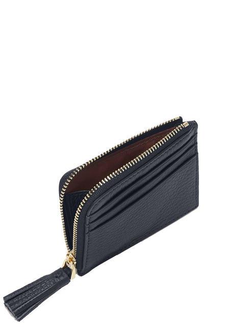 TASSEL Porte-cartes zippé en cuir martelé bleu nuit - Portefeuilles Femme