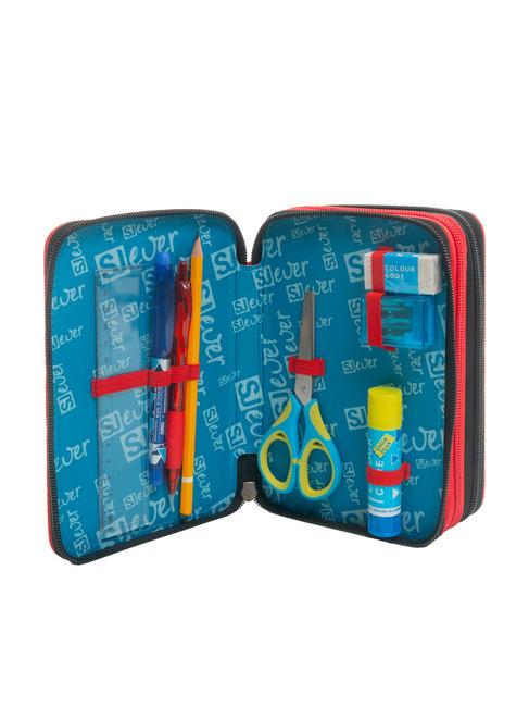 EVER Trousse 3 zips avec trousse scolaire ROUGE - Étuis et Accessoires