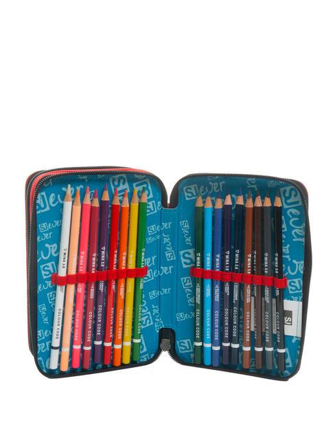 EVER Trousse 3 zips avec trousse scolaire ROUGE - Étuis et Accessoires