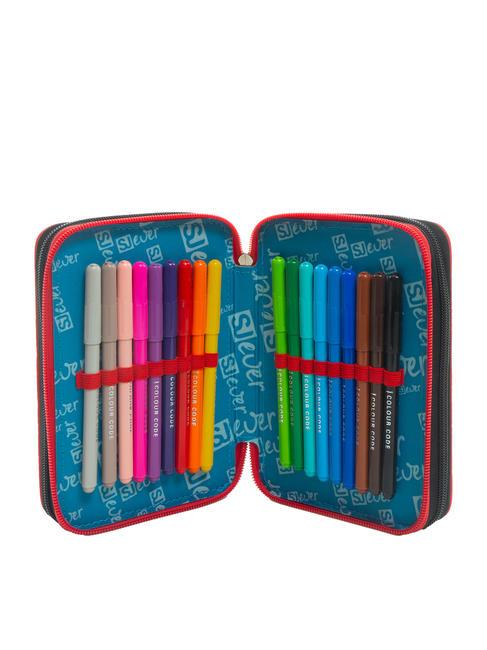 EVER Trousse 3 zips avec trousse scolaire ROUGE - Étuis et Accessoires