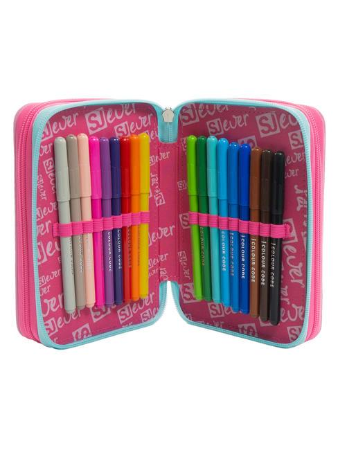 EVER Trousse 3 zips avec trousse scolaire RHODAMINE RED - Étuis et Accessoires