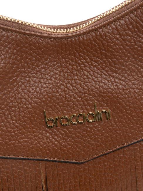 SANDRA Sac bandoulière en cuir à franges marron - Sacs pour Femme