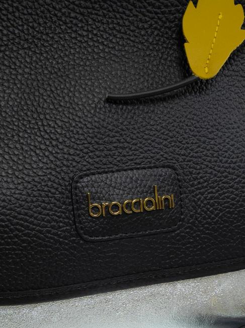 SARA Sac porte-documents en cuir Noir argent - Sacs pour Femme