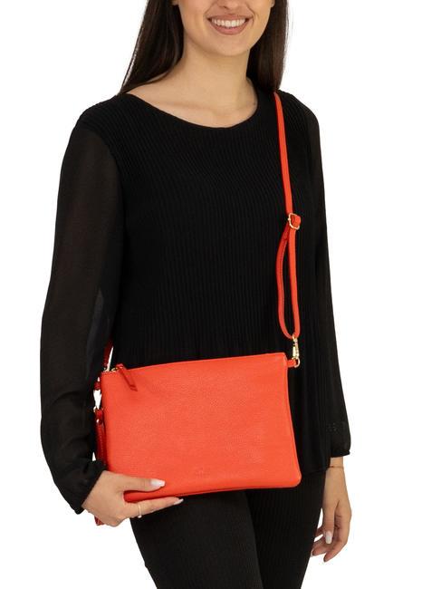 CLAUDIA Pochette Dollar en cuir avec bandoulière corail - Sacs pour Femme