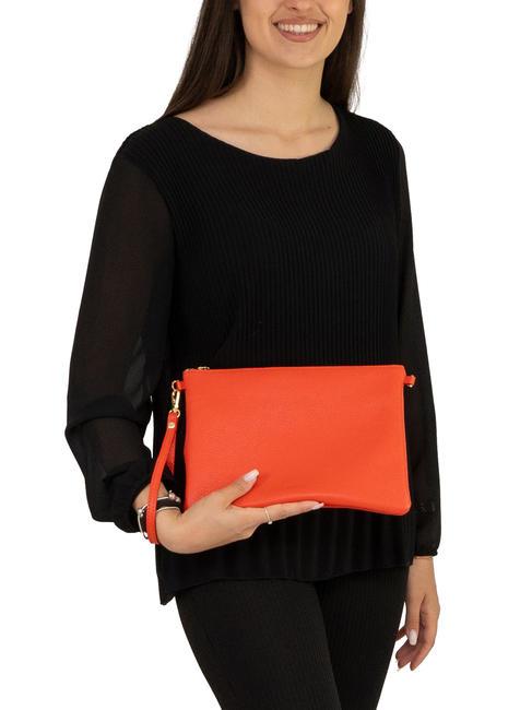 CLAUDIA Pochette Dollar en cuir avec bandoulière corail - Sacs pour Femme