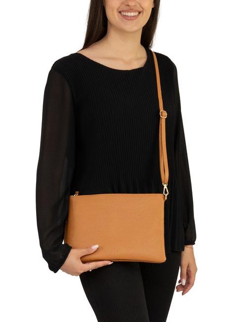 CLAUDIA Pochette Dollar en cuir avec bandoulière cuir foncé - Sacs pour Femme