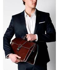 PIQUADRO BLUE SQUARE  Sac de docteur en cuir acajou - Porte Documents Travail - 5