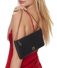 PINKO HORIZONTAL FLAT  Sac bandoulière, en cuir noir-or antique - Sacs pour Femme - 5
