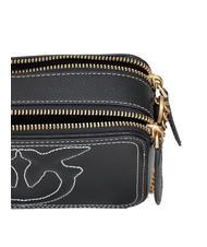 PINKO CARRIE Mini sac bandoulière, en cuir noir-or antique - Sacs pour Femme - 4