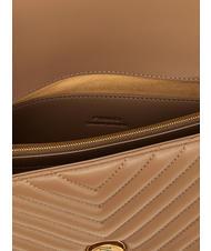 PINKO CLASSIC LOVE ONE Sac en cuir nappa biscuit au gingembre-or antique - Sacs pour Femme - 3