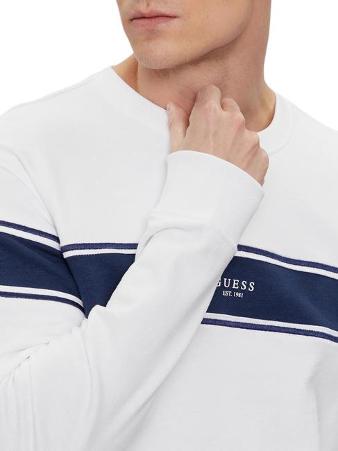 INSERTED STRIPE Sweat col rond en coton blanc pur - Pulls molletonnés