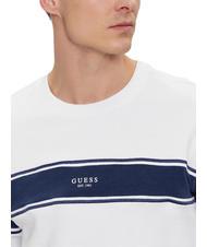 GUESS INSERTED STRIPE Sweat col rond en coton blanc pur - Pulls molletonnés - 4